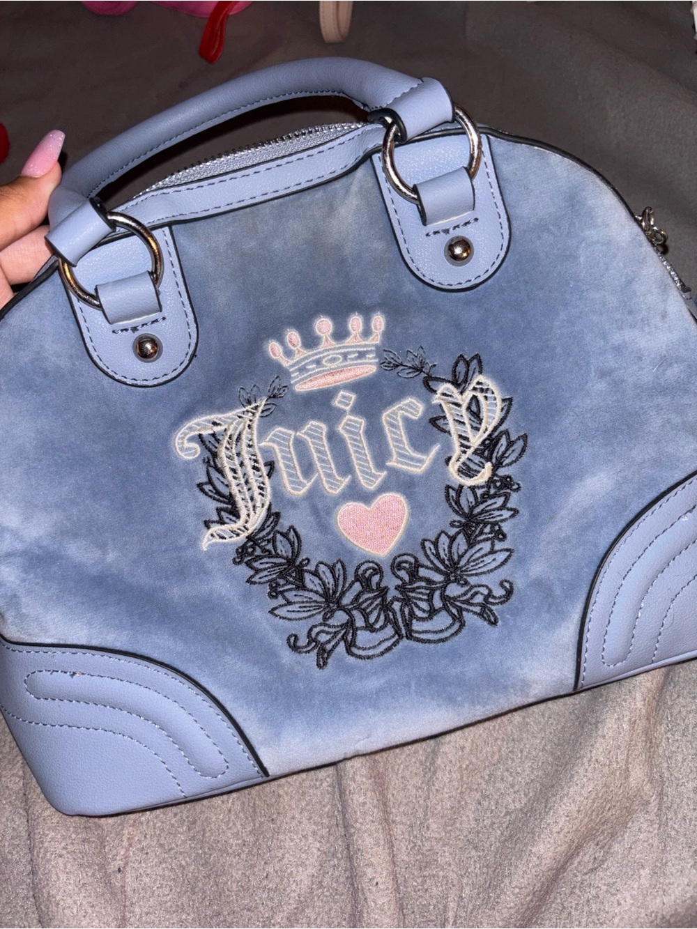 Juicy Couture Light Blue Embroidered Dome Satchel